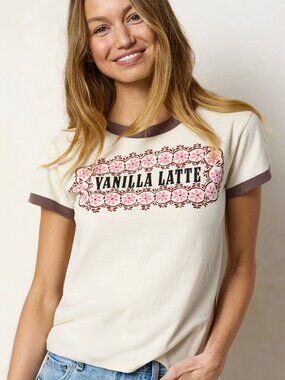 Natural Life Ringer Cotton Baby Tee Vanilla Latte Graphic Extra Small NWT